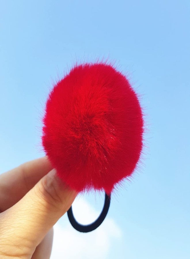 ECYC Pom Hair Ties, 2 Pcs Cute Pompom Hair Bands Fluffy Ponytail Holders for Women Girls, Red - Image 2